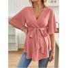image:imageMakeMeChic Womens Maternity Nursing Blouse V Neck Wrap Ruffle Short Sleeve Belted Pregnancy Shirt Business Work TopsDusty Pink