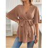 image:imageMakeMeChic Womens Maternity Nursing Blouse V Neck Wrap Ruffle Short Sleeve Belted Pregnancy Shirt Business Work TopsMocha Brown
