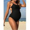 image:imageMakeMeChic Womens Maternity One Piece Swimsuit Scoop Neck Cut Out Spaghetti Strap Bathing SuitBlack
