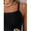 image:imageMakeMeChic Womens Maternity One Piece Swimsuit Scoop Neck Cut Out Spaghetti Strap Bathing SuitBlack and White