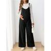 image:imageMakeMeChic Womens Maternity Overalls Spaghetti Strap Tie Shoulder Wide Leg Pregnancy Cami JumpsuitBlack
