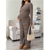 image:imageMakeMeChic Womens Maternity Pajama Set Striped Long Sleeve Tops Wide Leg Pants Lounge Sets Fall ClothesBrown