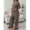 image:imageMakeMeChic Womens Maternity Pajama Set Striped Long Sleeve Tops Wide Leg Pants Lounge Sets Fall ClothesBrown