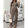 image:imageMakeMeChic Womens Maternity Pajama Set Striped Long Sleeve Tops Wide Leg Pants Lounge Sets Fall ClothesBrown