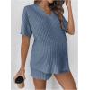 image:imageMakeMeChic Womens Maternity Pajamas Lounge Sets Summer 2 Piece Outfits Short Sleeve Rib Knit Tee Top and Short Mama ClothesBlue