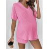image:imageMakeMeChic Womens Maternity Pajamas Lounge Sets Summer 2 Piece Outfits Short Sleeve Rib Knit Tee Top and Short Mama ClothesCoral Pink