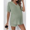 image:imageMakeMeChic Womens Maternity Pajamas Lounge Sets Summer 2 Piece Outfits Short Sleeve Rib Knit Tee Top and Short Mama ClothesGreen