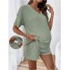 image:imageMakeMeChic Womens Maternity Pajamas Lounge Sets Summer 2 Piece Outfits Short Sleeve Rib Knit Tee Top and Short Mama ClothesGreen