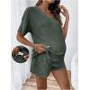 image:imageMakeMeChic Womens Maternity Pajamas Lounge Sets Summer 2 Piece Outfits Short Sleeve Rib Knit Tee Top and Short Mama ClothesGreen a