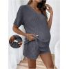 image:imageMakeMeChic Womens Maternity Pajamas Lounge Sets Summer 2 Piece Outfits Short Sleeve Rib Knit Tee Top and Short Mama ClothesGrey a