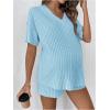 image:imageMakeMeChic Womens Maternity Pajamas Lounge Sets Summer 2 Piece Outfits Short Sleeve Rib Knit Tee Top and Short Mama ClothesMint Blue