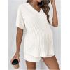 image:imageMakeMeChic Womens Maternity Pajamas Lounge Sets Summer 2 Piece Outfits Short Sleeve Rib Knit Tee Top and Short Mama ClothesWhite