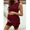 image:imageMakeMeChic Womens Maternity Pajamas Sets Lounge Knit Tank Tops Biker Leggings Shorts Summer Clothes OutfitsBurgundy