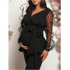 image:imageMakeMeChic Womens Maternity Polka Dots Blouse Mesh V Neck Wrap Tie Side Long Sleeve Shirt TopsBlack