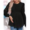 image:imageMakeMeChic Womens Maternity Shirts Crew Neck Tops Lace Jacquard Long Sleeve Ruffle Blouse ClothesBlack
