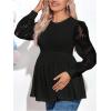 image:imageMakeMeChic Womens Maternity Shirts Crew Neck Tops Lace Jacquard Long Sleeve Ruffle Blouse ClothesBlack