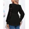 image:imageMakeMeChic Womens Maternity Shirts Crew Neck Tops Lace Jacquard Long Sleeve Ruffle Blouse ClothesBlack