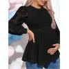 image:imageMakeMeChic Womens Maternity Shirts Crew Neck Tops Lace Jacquard Long Sleeve Ruffle Blouse ClothesBlack
