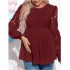image:imageMakeMeChic Womens Maternity Shirts Crew Neck Tops Lace Jacquard Long Sleeve Ruffle Blouse ClothesBurgundy
