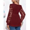 image:imageMakeMeChic Womens Maternity Shirts Crew Neck Tops Lace Jacquard Long Sleeve Ruffle Blouse ClothesBurgundy