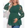 image:imageMakeMeChic Womens Maternity Shirts Crew Neck Tops Lace Jacquard Long Sleeve Ruffle Blouse ClothesGreen