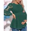image:imageMakeMeChic Womens Maternity Shirts Crew Neck Tops Lace Jacquard Long Sleeve Ruffle Blouse ClothesGreen