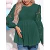 image:imageMakeMeChic Womens Maternity Shirts Crew Neck Tops Lace Jacquard Long Sleeve Ruffle Blouse ClothesGreen
