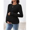 image:imageMakeMeChic Womens Maternity Shirts Long Sleeve Crew Neck Ruched Fitted Maternity Clothes BlouseBlack