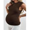 image:imageMakeMeChic Womens Maternity Shirts Summer Crew Neck Ruched Sleeveless Fitted Pregnancy TopsCoffee Brown