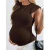 image:imageMakeMeChic Womens Maternity Shirts Summer Crew Neck Ruched Sleeveless Fitted Pregnancy TopsCoffee Brown