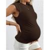 image:imageMakeMeChic Womens Maternity Shirts Summer Crew Neck Ruched Sleeveless Fitted Pregnancy TopsCoffee Brown