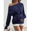 image:imageMakeMeChic Womens Maternity Shirts Summer Long Sleeve Ruched Pregnancy Asymmetrical TopsBlue