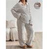 image:imageMakeMeChic Womens Maternity Spring Outfits Striped Long Sleeve Collar V Neck Tops and Pants 2 Piece Lounge Sets Apricot Large