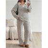 image:imageMakeMeChic Womens Maternity Spring Outfits Striped Long Sleeve Collar V Neck Tops and Pants 2 Piece Lounge Sets Apricot Large