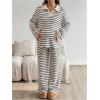 image:imageMakeMeChic Womens Maternity Spring Outfits Striped Long Sleeve Collar V Neck Tops and Pants 2 Piece Lounge Sets Apricot Large