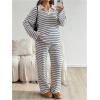 image:imageMakeMeChic Womens Maternity Spring Outfits Striped Long Sleeve Collar V Neck Tops and Pants 2 Piece Lounge Sets Blue and White Medium