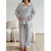 image:imageMakeMeChic Womens Maternity Spring Outfits Striped Long Sleeve Collar V Neck Tops and Pants 2 Piece Lounge Sets Blue and White Medium