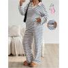 image:imageMakeMeChic Womens Maternity Spring Outfits Striped Long Sleeve Collar V Neck Tops and Pants 2 Piece Lounge Sets Blue and White Medium