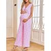 image:imageMakeMeChic Womens Maternity Summer 2 Piece Outfits Pregnancy Boho Vacation Striped Bow Top and Pants SetPink