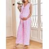 image:imageMakeMeChic Womens Maternity Summer 2 Piece Outfits Pregnancy Boho Vacation Striped Bow Top and Pants SetPink