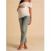 image:imageMakeMeChic Womens Maternity Summer Off The Shoulder Tops Short Sleeve Ruched Asymmetrical Pregnancy TopsApricot