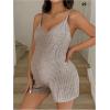 image:imageMakeMeChic Womens Maternity Summer Romper V Neck Sleeveless Rib Knit Pregnancy Short JumpsuitApricot
