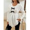image:imageMakeMeChic Womens Maternity Sweater Bow Crew Neck Ruffle Long Sleeve Pregnancy Pullover TopBlack and White
