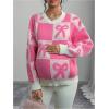 image:imageMakeMeChic Womens Maternity Sweater Crew Neck Long Sleeve Hollow Out Knitted Pullover TopsPink