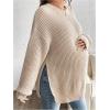 image:imageMakeMeChic Womens Maternity Sweater Crew Neck Long Sleeve Split Drop Shoulder Pregnancy TopsKhaki