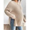 image:imageMakeMeChic Womens Maternity Sweater Crew Neck Long Sleeve Split Drop Shoulder Pregnancy TopsKhaki