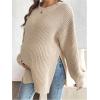 image:imageMakeMeChic Womens Maternity Sweater Crew Neck Long Sleeve Split Drop Shoulder Pregnancy TopsKhaki