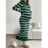 image:imageMakeMeChic Womens Maternity Sweater Dress Striped Mock Neck Long Sleeve Knit Bodycon Maxi DressesGreen
