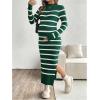 image:imageMakeMeChic Womens Maternity Sweater Dress Striped Mock Neck Long Sleeve Knit Bodycon Maxi DressesGreen
