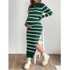 image:imageMakeMeChic Womens Maternity Sweater Dress Striped Mock Neck Long Sleeve Knit Bodycon Maxi DressesGreen